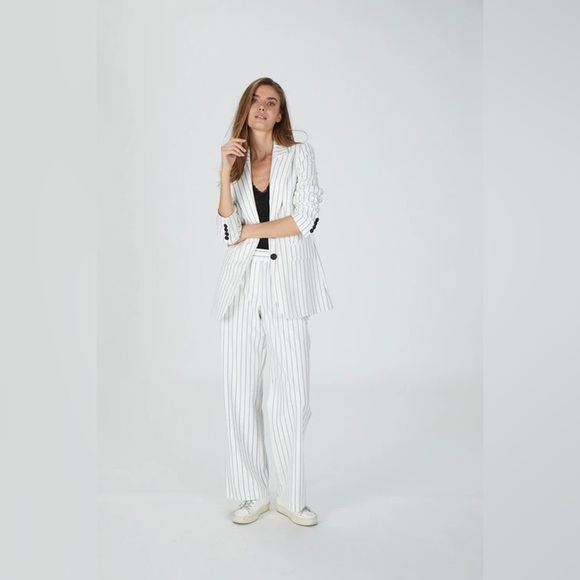 Marc Aurel Stripped Black and White Women Cotton Blazer Jacket - Picture 1 of 11